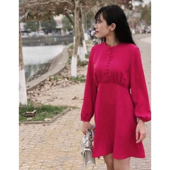 Zara Dresses & Skirts - Zara NEW Fuchsia Pink Buttoned Cuffed Dress Large